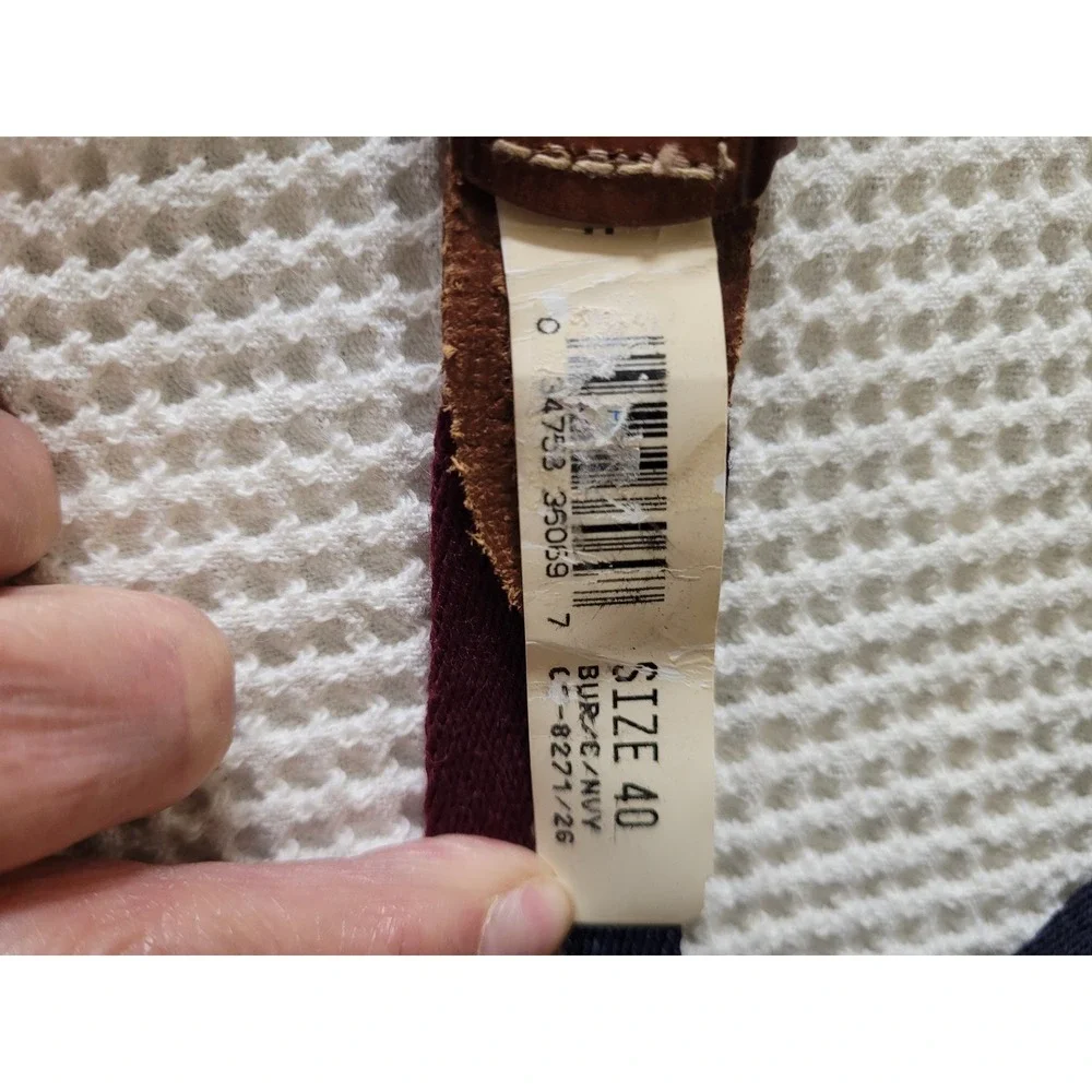 Alexander Julian Colours Mens Striped Canvas Leather Belt Burgundy Navy‎ Size 40